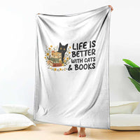 Life Is Better With Cats And Books Throw Blanket Funny Black Cat Book Lover - Wonder Print Shop