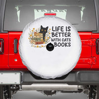 Life Is Better With Cats And Books Spare Tire Cover Funny Black Cat Book Lover - Wonder Print Shop