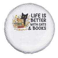 Life Is Better With Cats And Books Spare Tire Cover Funny Black Cat Book Lover - Wonder Print Shop