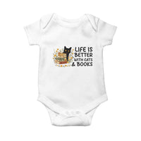 Life Is Better With Cats And Books Baby Onesie Funny Black Cat Book Lover - Wonder Print Shop