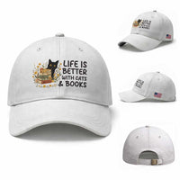 Life Is Better With Cats And Books Baseball Cap Funny Black Cat Book Lover