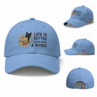Life Is Better With Cats And Books Baseball Cap Funny Black Cat Book Lover
