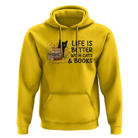 Life Is Better With Cats And Books Hoodie Funny Black Cat Book Lover - Wonder Print Shop