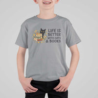 Life Is Better With Cats And Books T Shirt For Kid Funny Black Cat Book Lover - Wonder Print Shop