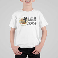Life Is Better With Cats And Books T Shirt For Kid Funny Black Cat Book Lover - Wonder Print Shop
