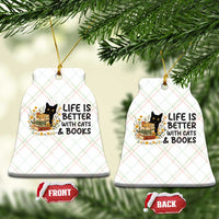 Life Is Better With Cats And Books Ceramic Ornament Funny Black Cat Book Lover - Wonder Print Shop