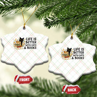 Life Is Better With Cats And Books Ceramic Ornament Funny Black Cat Book Lover - Wonder Print Shop
