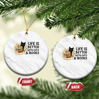 Life Is Better With Cats And Books Ceramic Ornament Funny Black Cat Book Lover - Wonder Print Shop