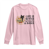 Life Is Better With Cats And Books Long Sleeve Shirt Funny Black Cat Book Lover - Wonder Print Shop