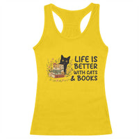 Life Is Better With Cats And Books Racerback Tank Top Funny Black Cat Book Lover - Wonder Print Shop