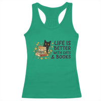 Life Is Better With Cats And Books Racerback Tank Top Funny Black Cat Book Lover - Wonder Print Shop