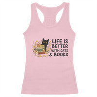Life Is Better With Cats And Books Racerback Tank Top Funny Black Cat Book Lover - Wonder Print Shop