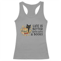 Life Is Better With Cats And Books Racerback Tank Top Funny Black Cat Book Lover - Wonder Print Shop