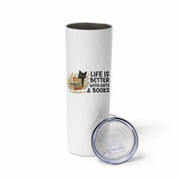 Life Is Better With Cats And Books Skinny Tumbler Funny Black Cat Book Lover