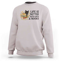 Life Is Better With Cats And Books Sweatshirt Funny Black Cat Book Lover - Wonder Print Shop