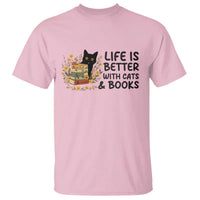 Life Is Better With Cats And Books T Shirt Funny Black Cat Book Lover - Wonder Print Shop