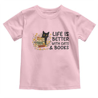 Life Is Better With Cats And Books Toddler T Shirt Funny Black Cat Book Lover - Wonder Print Shop
