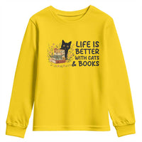 Life Is Better With Cats And Books Youth Sweatshirt Funny Black Cat Book Lover - Wonder Print Shop