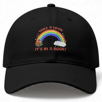 Take A Look It Is In A Book Baseball Cap Cute Rainbow Book Educational Quote