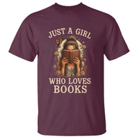 Just A Girl Who Loves Books T Shirt Funny Bookworm Quote - Wonder Print Shop