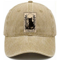 Funny The Cat Book Washed Cotton Baseball Cap Kitty Lover Tarot Card