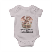 Easily Distracted By Dragon And Books Baby Onesie Funny Book Lover - Wonder Print Shop