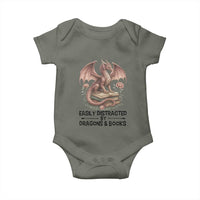 Easily Distracted By Dragon And Books Baby Onesie Funny Book Lover - Wonder Print Shop