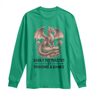 Easily Distracted By Dragon And Books Long Sleeve Shirt Funny Book Lover - Wonder Print Shop
