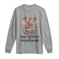 Easily Distracted By Dragon And Books Long Sleeve Shirt Funny Book Lover - Wonder Print Shop