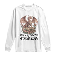 Easily Distracted By Dragon And Books Long Sleeve Shirt Funny Book Lover - Wonder Print Shop