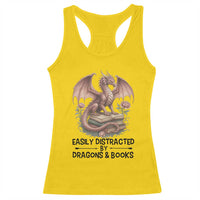 Easily Distracted By Dragon And Books Racerback Tank Top Funny Book Lover - Wonder Print Shop