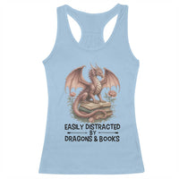 Easily Distracted By Dragon And Books Racerback Tank Top Funny Book Lover - Wonder Print Shop