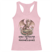 Easily Distracted By Dragon And Books Racerback Tank Top Funny Book Lover - Wonder Print Shop