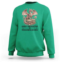 Easily Distracted By Dragon And Books Sweatshirt Funny Book Lover - Wonder Print Shop
