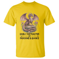 Easily Distracted By Dragon And Books T Shirt Funny Book Lover - Wonder Print Shop