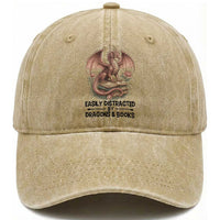 Easily Distracted By Dragon And Books Washed Cotton Baseball Cap Funny Book Lover