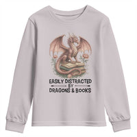 Easily Distracted By Dragon And Books Youth Sweatshirt Funny Book Lover - Wonder Print Shop