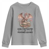 Easily Distracted By Dragon And Books Youth Sweatshirt Funny Book Lover - Wonder Print Shop