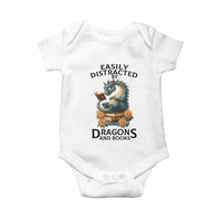 Easily Distracted By Dragon And Books Baby Onesie Cute Book Lover Gift - Wonder Print Shop