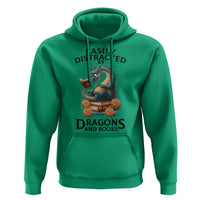 Easily Distracted By Dragon And Books Hoodie Cute Book Lover Gift - Wonder Print Shop