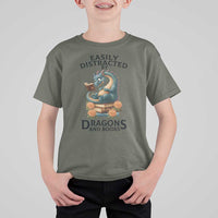Easily Distracted By Dragon And Books T Shirt For Kid Cute Book Lover Gift - Wonder Print Shop