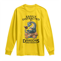 Easily Distracted By Dragon And Books Long Sleeve Shirt Cute Book Lover Gift - Wonder Print Shop