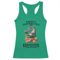 Easily Distracted By Dragon And Books Racerback Tank Top Cute Book Lover Gift - Wonder Print Shop