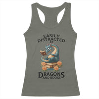 Easily Distracted By Dragon And Books Racerback Tank Top Cute Book Lover Gift - Wonder Print Shop