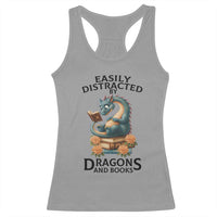 Easily Distracted By Dragon And Books Racerback Tank Top Cute Book Lover Gift - Wonder Print Shop