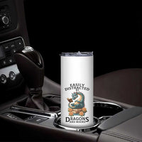 Easily Distracted By Dragon And Books Skinny Tumbler Cute Book Lover Gift