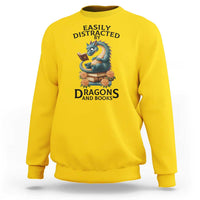 Easily Distracted By Dragon And Books Sweatshirt Cute Book Lover Gift - Wonder Print Shop