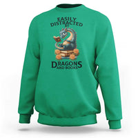 Easily Distracted By Dragon And Books Sweatshirt Cute Book Lover Gift - Wonder Print Shop