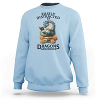 Easily Distracted By Dragon And Books Sweatshirt Cute Book Lover Gift - Wonder Print Shop