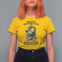 Easily Distracted By Dragon And Books T Shirt For Women Cute Book Lover Gift - Wonder Print Shop